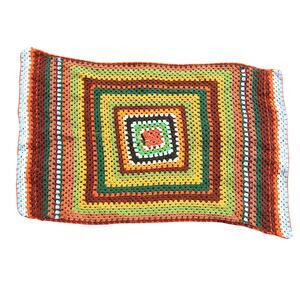 Vintage 70s yellow earth tone multicolor crochet knit blanket